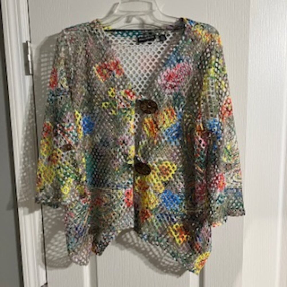 Nina Leonard Women's Mesh Button Cardigan Multi Color